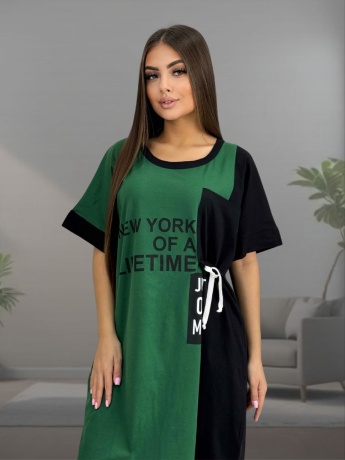 Туника женская черно-зеленая с надписью