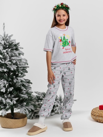Новогодняя пижама для девочки Праздник-1 кармеланж