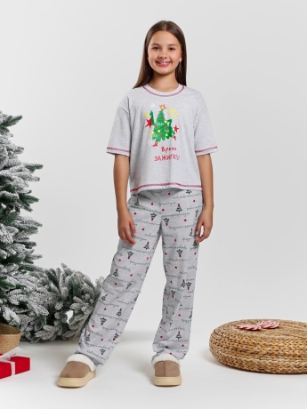 Новогодняя пижама для девочки Праздник-1 кармеланж