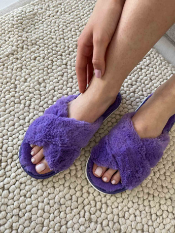 Женские тапочки искусственный мех "Крестик"