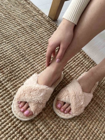 Женские тапочки искусственный мех "Крестик"