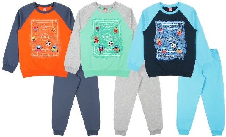 Пижама для мальчика футер с начесом сер.мел/зел "Футбол"