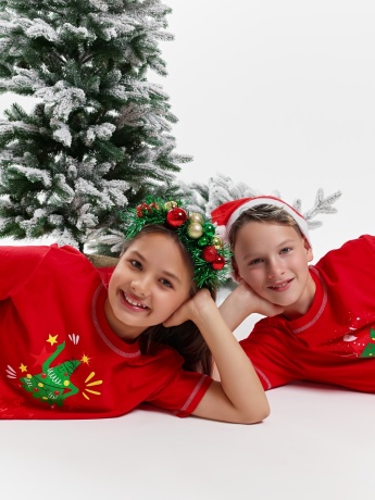 Новогодняя пижама fanily look для мальчика Праздник-2 красный