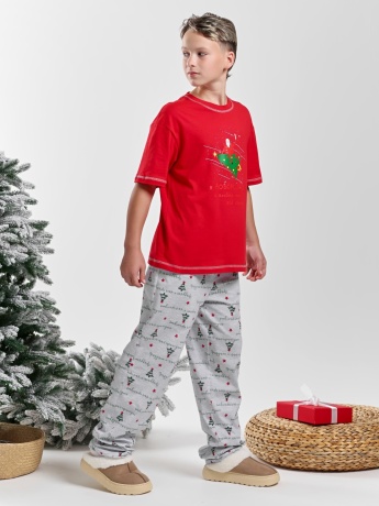 Новогодняя пижама fanily look для мальчика Праздник-2 красный