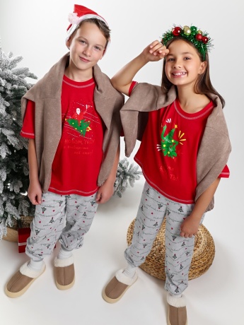 Новогодняя пижама fanily look для мальчика Праздник-2 красный