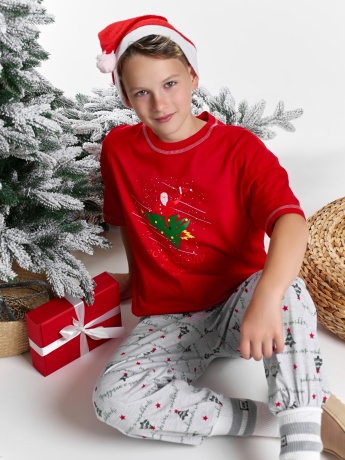 Новогодняя пижама fanily look для мальчика Праздник-2 красный