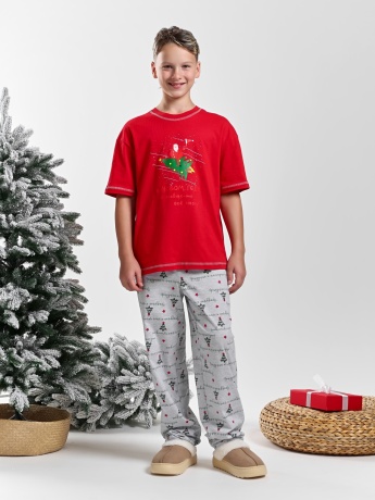 Новогодняя пижама fanily look для мальчика Праздник-2 красный