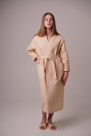 Халат-кимоно из вафельного полотна х/б, персиковый