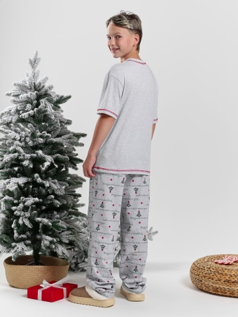Новогодняя пижама для мальчика family look Праздник-2 серый