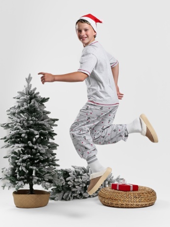 Новогодняя пижама для мальчика family look Праздник-2 серый