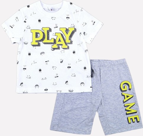 Детская пижама белая футболка и серые шорты с надписью