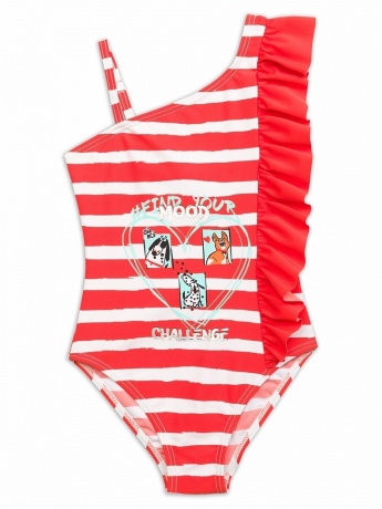 Купальник для девочек красный в белую полоску (рост 98-110)