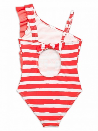 Купальник для девочек красный в белую полоску (рост 98-110)