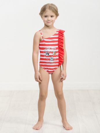 Купальник для девочек красный в белую полоску (рост 98-110)