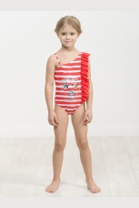 Купальник для девочек красный в белую полоску (рост 98-110)