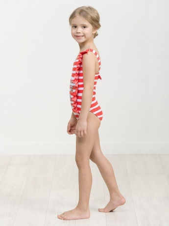 Купальник для девочек красный в белую полоску (рост 98-110)