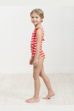 Купальник для девочек красный в белую полоску (рост 98-110)