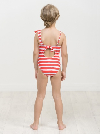 Купальник для девочек красный в белую полоску (рост 98-110)