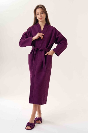 Халат-кимоно из вафельного полотна х/б, баклажан