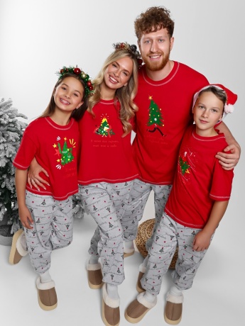 Новогодняя пижама family look Праздник-3 красный