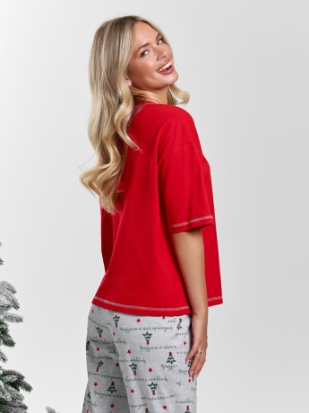 Новогодняя пижама family look Праздник-3 красный