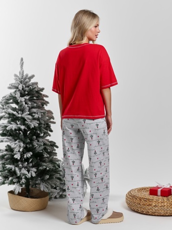 Новогодняя пижама family look Праздник-3 красный