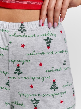 Новогодняя пижама family look Праздник-3 красный