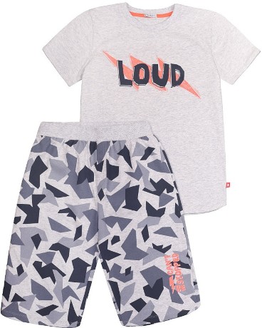 Детская пижама для подростков серая с длинными шортами