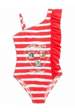 Купальник для девочек красный в белую полоску (рост 116-146)