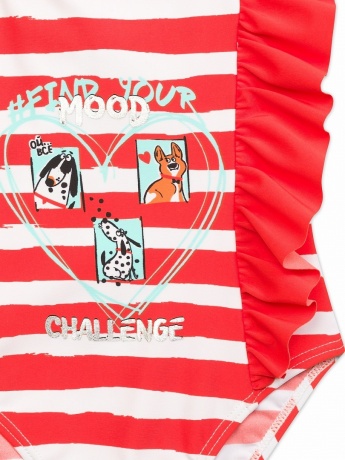 Купальник для девочек красный в белую полоску (рост 116-146)