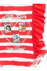 Купальник для девочек красный в белую полоску (рост 116-146)