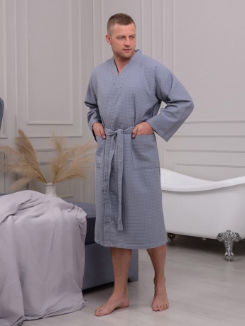 Халат-кимоно из вафельного полотна х/б, серый