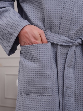 Халат-кимоно из вафельного полотна х/б, серый