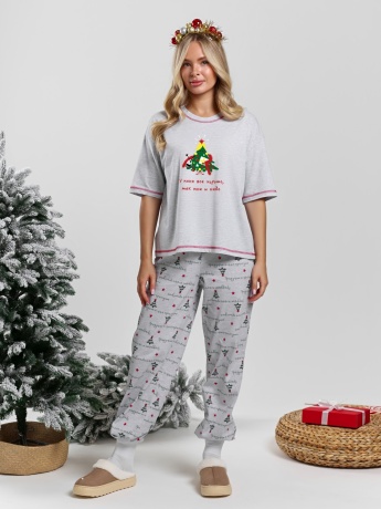 Пижама новогодняя family look Праздник-3 кармеланж
