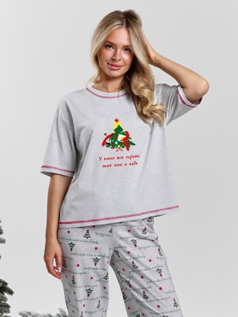Пижама новогодняя family look Праздник-3 кармеланж