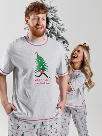 Пижама новогодняя family look Праздник-3 кармеланж