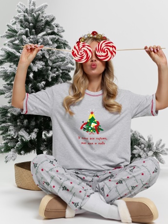 Пижама новогодняя family look Праздник-3 кармеланж