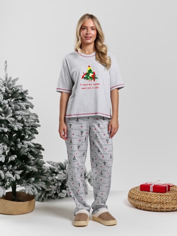 Пижама новогодняя family look Праздник-3 кармеланж