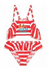 Купальный костюм для девочек красный в белую полоску (рост 98-110)