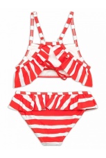 Купальный костюм для девочек красный в белую полоску (рост 98-110)