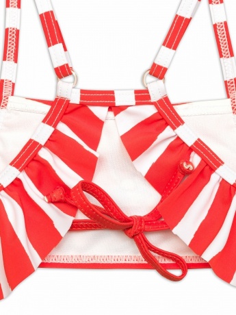 Купальный костюм для девочек красный в белую полоску (рост 98-110)