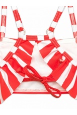 Купальный костюм для девочек красный в белую полоску (рост 98-110)