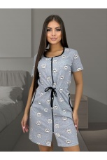 Халат женский серый с кошечками