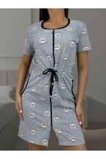 Халат женский серый с кошечками