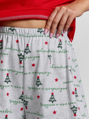 Новогодняя пижама женская family look Праздник-4 красный