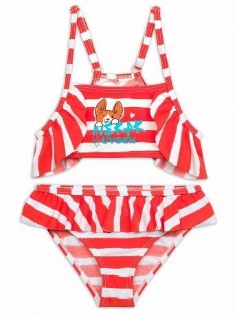 Купальный костюм для девочек красный в белую полоску (рост 116-146)