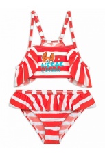 Купальный костюм для девочек красный в белую полоску (рост 116-146)