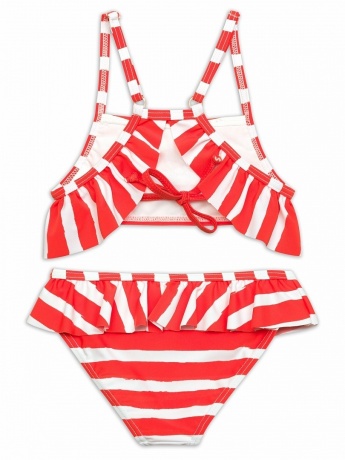 Купальный костюм для девочек красный в белую полоску (рост 116-146)