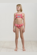 Купальный костюм для девочек красный в белую полоску (рост 116-146)