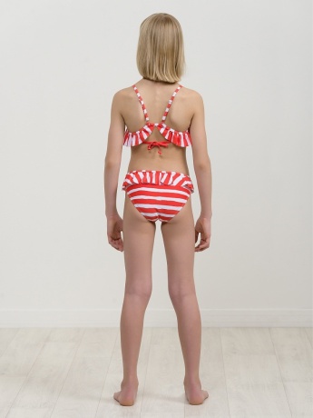 Купальный костюм для девочек красный в белую полоску (рост 116-146)